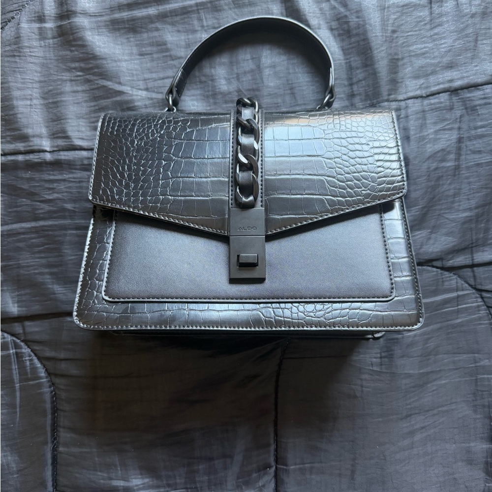 Aldo Black Croc-Embossed Hand Bag